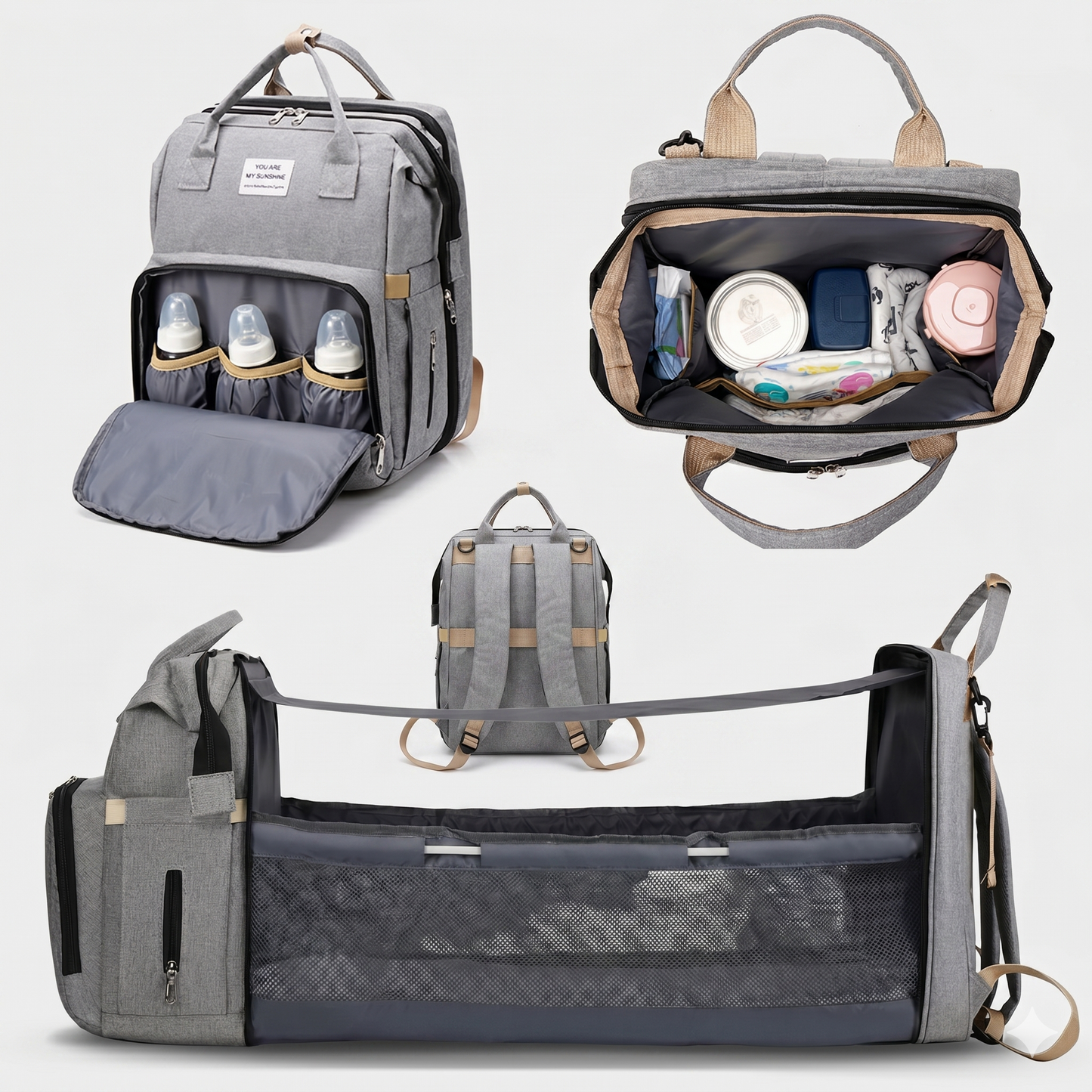 Mochila de Bebé Impermeable con Cambiador y Cuna Desplegable