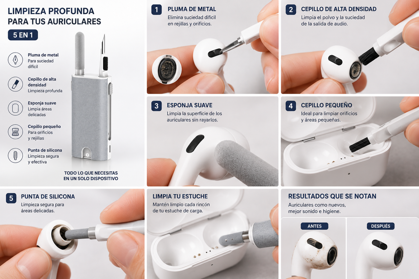 Limpiador Auriculares y móvil 5 en 1